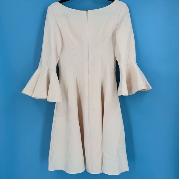 Metisu‎ Women's Bell Sleeve Boat Neck Lined Satin Sheath Dress Cream Size Medium - Picture 3 of 11
